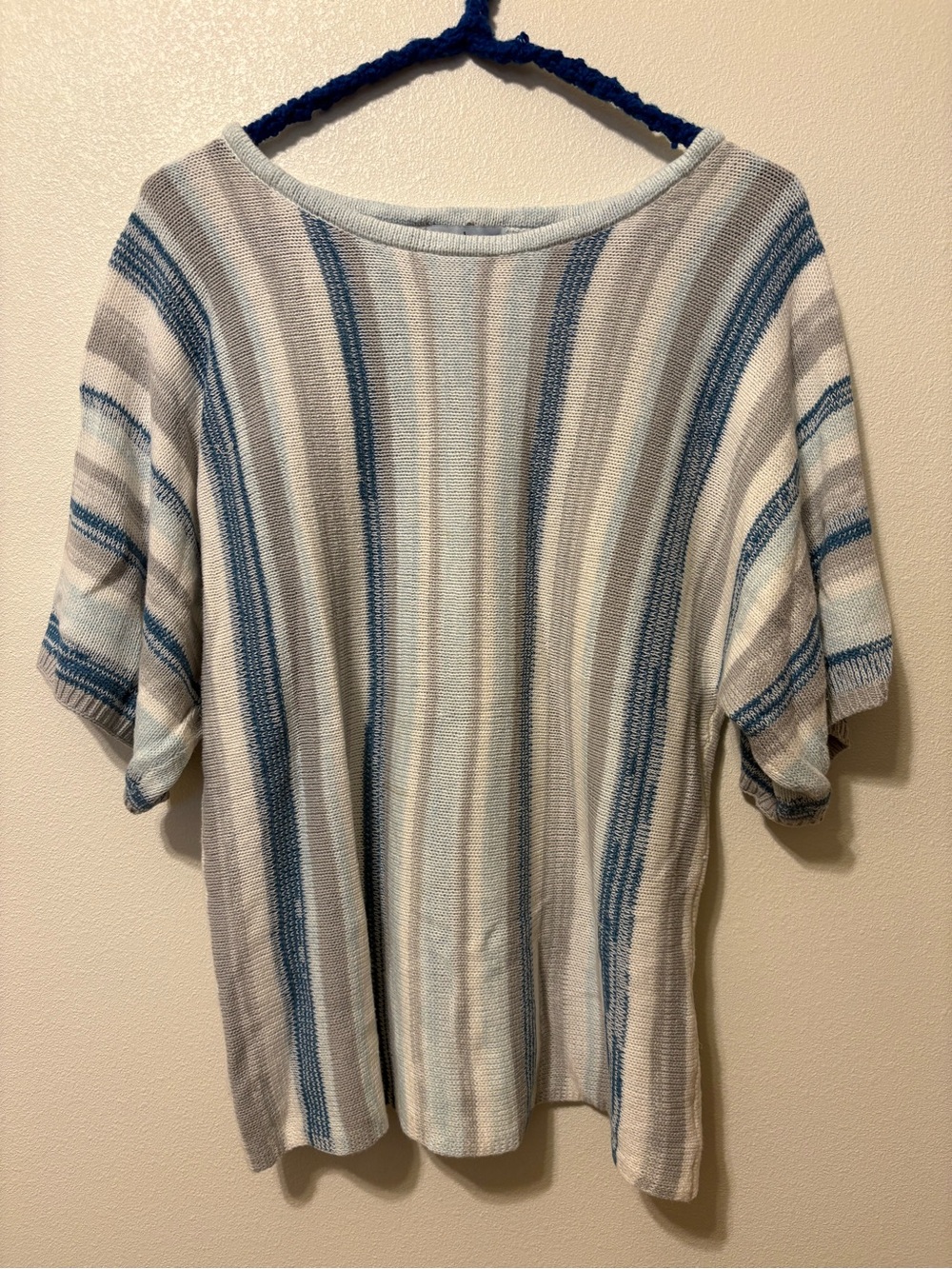 Relaxed Striped Boatneck Top in Blue and Cream